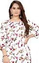 ZELZIS Women White Flower Printed Bell Sleeve Crepe Tunic Top - Trendy Party Wear