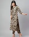 Cotton Bland Kurtis Women's BROWN Floral Printed Cotton Kurti Set with Pant