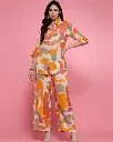 Elegant Retro Geometric Print Cord Set for Women Short Sleeve Tunic Kurti and Wide Leg Pant Set
