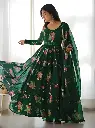 Flower Print Long Kurti With Dupatta & Belt (No Bottomwear)