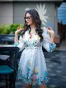 Puff Sleeve Stylist Floral Printed Dresses For Women