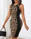 Geo Print Sweetheart Neck Bodycon Dress 