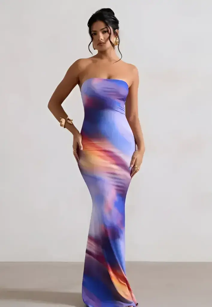Women Abstract Printed Off-Shoulder Maxi Dress