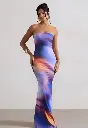 Women Abstract Printed Off-Shoulder Maxi Dress