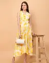  Sleeveless Yellow Floral-Patterned Dress