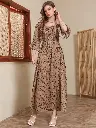 Women's Floral Printed Full Length Dress (XS, Brown)