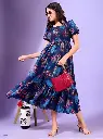 Women Fit and Flare Dark Blue Maxi/Full Length Dress