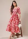 Women Fit and Flare Orange Midi/Calf Length Dress