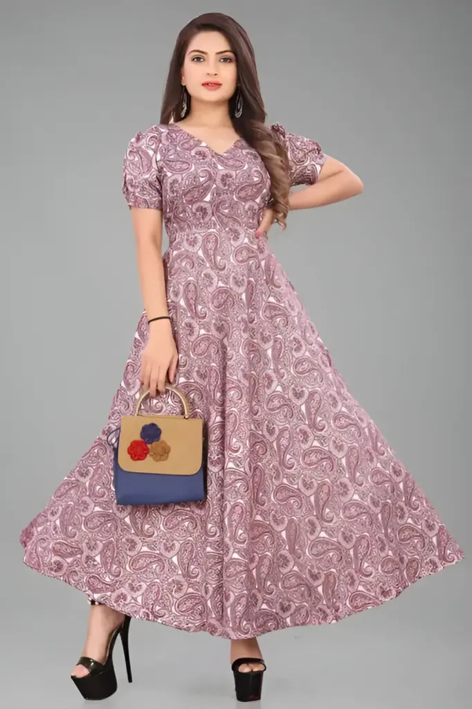 Women's Floral Crepe Light Weight A-Line Maxi Western Dress