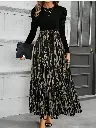 Leaf & Floral Patchwork A-Line Skirt Maxi Women Outfit