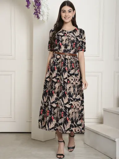Women Printed Rayon A-line Multicolor Dress