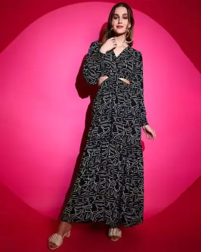 Women's V-Neck Fit and Flare Full length Dress