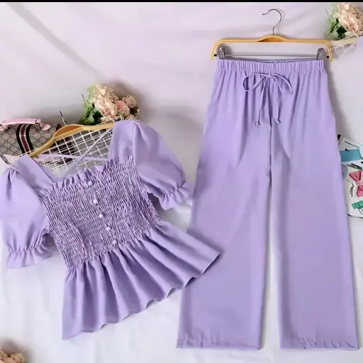 Stylish Crop Top Bottom Set with Smoky Design