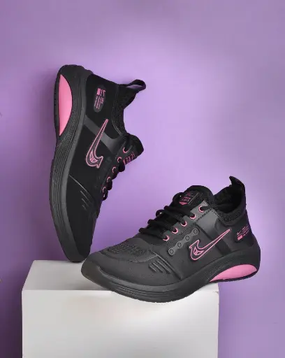 Free Kicks FK-Angel Stylish Sneakers For Women (Black, Pink)