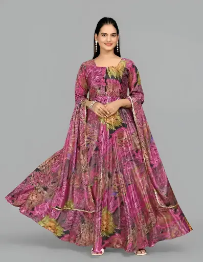 Pavitra Fab Women's Digital Floral Print Stylish Floor Length Chinon Anarkali Gown