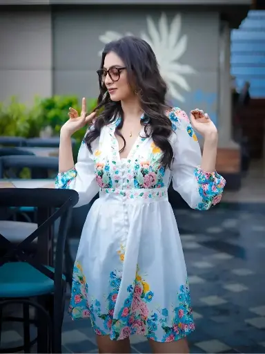 Puff Sleeve Stylist Floral Printed Dresses For Women