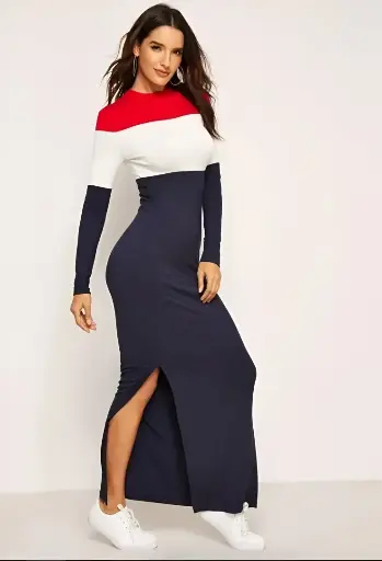 Women Bodycon Maroon, White, Black Maxi/Full Length Dress