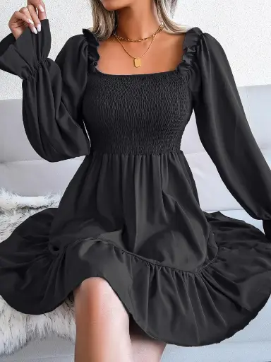 FlowerBloom Women Fit and Flare Black Above Knee/Mid Thigh Length Dress