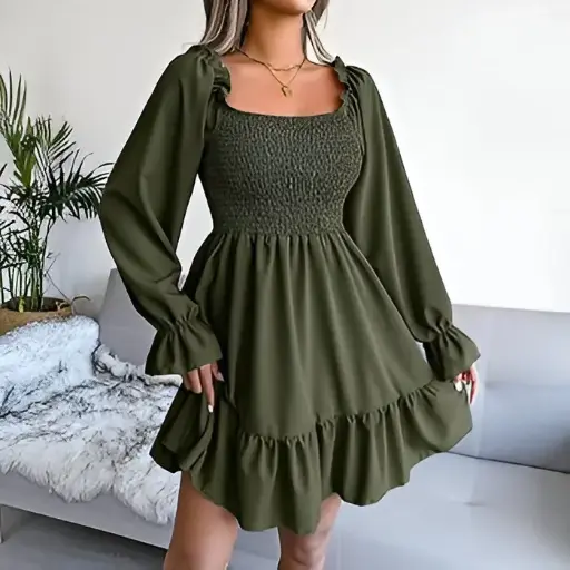 Women's Long Sleeve Square Neck Dress 