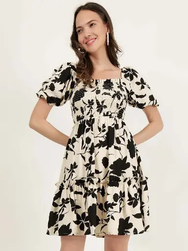 Classy Elegant White Puffed sleeve Skater Dress