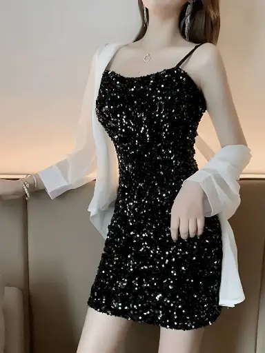  Women A-line Black Above Knee/Mid Thigh Length Dress